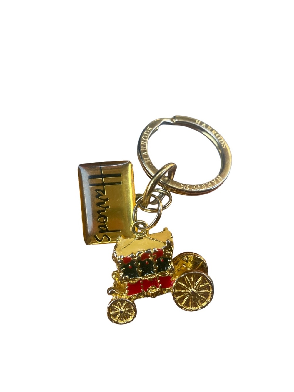 Vintage Hand Painted
Harrods Keychain 3-D Royal
Gilded Carriage UK Flag